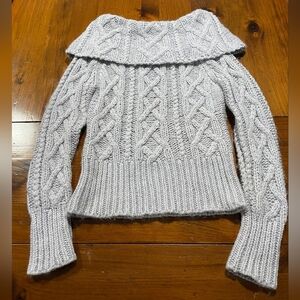 Kenji Handknit Womens Grey Off The Shoulder Chunky Knit‎ Cozy Pullover Sweater M